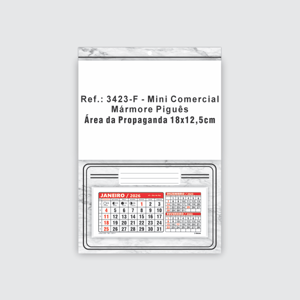Calendário Mini Comercial Econômico de Parede com Furo Ref.: 3423-F Base Duplex 250g | Bloco 12 Meses Papel 56g 18x26 Textura Mármore Piguês   