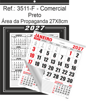 Calendário Comercial de Parede com Furo Ref.: 3511-F