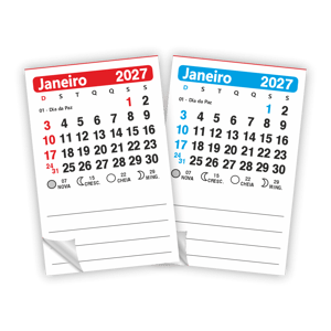 Bloquinho Mini-Calendário 5x7,5cm Ref.: 801-F Folhas 12 Meses Alta Alvura 56g 5x7,5 2 opções de cores  Bloco Colado 