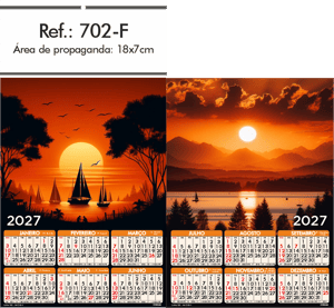 Folhinha de Parede Ref.: 702-F Base Papel Couchê 115g | Cartela Alta Alvura 180g 18x33 2 Cromos   