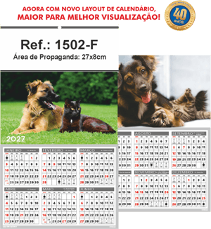 Folhinha de Parede Ref.: 1502-F Base Papel Couchê 115g | Cartela Duplex 250g 27x47cm 2 Cromos   