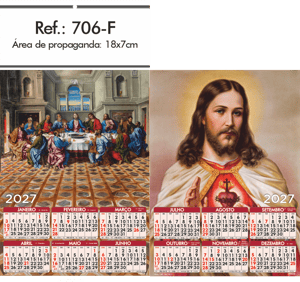 Folhinha de Parede Ref.: 706-F Base Papel Couchê 115g | Cartela Alta Alvura 180g 18x33 2 Cromos   