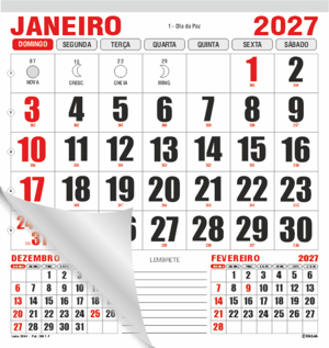 Bloco Comercial 12 meses| 30x31,5cm Ref.: 3601-F Folhas 12 Meses Alta Alvura 56g 30x31,5cm Vermelho e Preto  Bloco Colado 