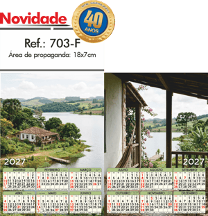 Folhinha de Parede Ref.: 703-F Base Papel Couchê 115g | Cartela Alta Alvura 180g 18x33 2 Cromos   