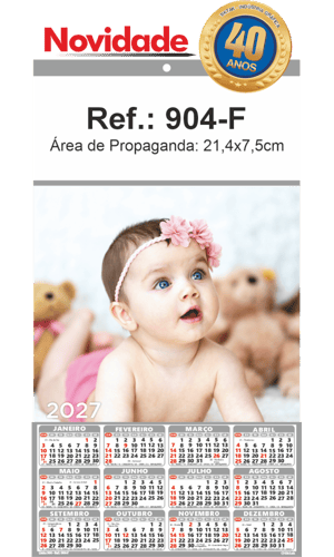 Folhinha de Parede Ref.: 904-F Base Papel Couchê 115g | Cartela Duplex 250g 21,4x39cm 1 Cromo   
