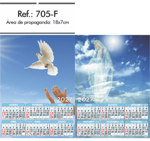 Folhinha de Parede Ref.: 705-F Base Papel Couchê 115g | Cartela Alta Alvura 180g 18x33 2 Cromos   