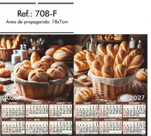 Folhinha de Parede Ref.: 708-F Base Papel Couchê 115g | Cartela Alta Alvura 180g 18x33 2 Cromos   