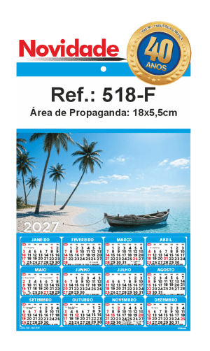 Folhinha de Parede Ref.: 518-F Base Duplex 250g 18x27 1 Cromo   