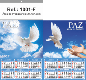 Folhinha de Parede Ref.: 1001-F Base Papel Couchê 115g | Cartela Duplex 250g 21,4x39cm 2 Cromos   