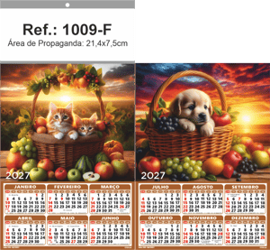 Folhinha de Parede Ref.: 1009-F Base Papel Couchê 115g | Cartela Duplex 250g 21,4x39cm 2 Cromos   