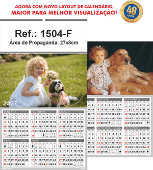 Folhinha de Parede Ref.: 1504-F Base Papel Couchê 115g | Cartela Duplex 250g 27x47cm 2 Cromos   
