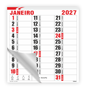 Bloco Comercial 12 meses Ref.: 3508-F Folhas 12 Meses Alta Alvura 56g 21,5x23cm Vermelho e Preto  Bloco Colado 