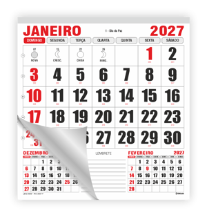 Bloco Comercial 12 meses | 21,5x23cm Ref.: 3501-F Folhas 12 Meses Alta Alvura 56g 21,5x23cm Vermelho e Preto  Bloco Colado 