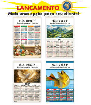 Folhinha de Parede Linha 2500 Base Papel Duplex 250g 21,5x32cm 1 Cromo   