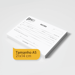 Recibo A5 - 90g - Preto e Branco Papel Sufite 90g A5 - 21x15 cm 1x0 ( Preto e Branco só Frente )  Blocado 