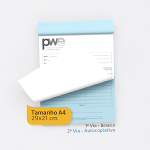 Bloco Autocopiativo A4 – 50 Folhas / 2 Vias – Preto e Branco Papel Sufite 90g A4 - 29x21 cm 1x0 ( Preto e Branco só Frente )  Blocado 