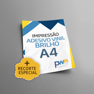 Adesivo Vinil Brilho A4 com Recorte Especial Adesivo Vinil Brilho A4 - 29x21 cm 4x0 ( Colorido Frente só Frente )  Recorte Especial 