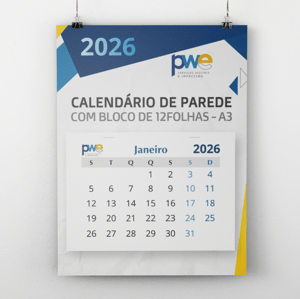 Calendário de Parede A3 com Bloco dos Meses Papel Offset 240g + Bloco de 12 meses A3 - 42x29 cm 4x0 ( Colorido Frente só Frente )  Corte Reto 
