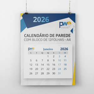 Calendário de Parede A4 com Bloco dos Meses Papel Offset 240g + Bloco de 12 meses A4 - 29x21 cm 4x0 ( Colorido Frente só Frente )  Corte Reto 