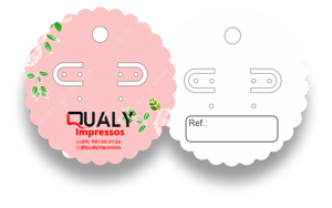 TAG ESCALOPE GLOSSY 240G 6,3X6,3 CM IMPRESSÃO 4X4 LAMINAÇÃO BRILHO OU FOSCO CORTE ONDULADO 