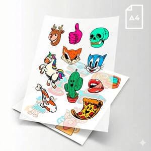 Adesivo DTF UV - Cartela A4 - 21x30cm Adesivo DTF Personalizado 5x0 - Colorido Frente com tinta branca Verniz UV  Entregue em Cartela A4 - 21x30cm