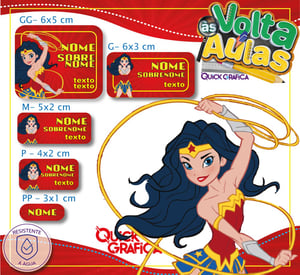 Etiqueta Escolar - MULHER MARAVILHA Vinil Adesivo Brilho  4x0 - Colorido Frente / Verso sem impressão Resistente a Água Semi Corte Personalizado Volta às Aulas