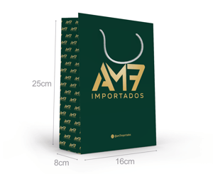 SACOLA DE PAPEL PERSONALIZADA SCP03 25X16X8 PREENCHIMENTO COLORIDO PAPEL OFFSET 180g 25X16X8 IMPRESSÃO COLORIDA SEM LIMITE DE CORES SEM REVESTIMENTO REFORÇO DE ALÇA DOBRA DUPLA A impressão pode variar em até 15% da tonalidade de sua logo, pois cada tela de celular ou monitor tem uma calibragem diferente. Assim como pode haver diferença de tonalidade de um produto para outro.