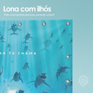 Lona com Ilhós 440g - Lona 440g Você escolhe o tamanho por m² Alta Resolução CMYK - Impressão realizada com tintas ecológicas  Acabamento com ilhós metálico Corte reto (refile)