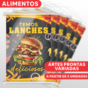 COMBO BANNER - ALIMENTOS Lona 280g Promocional Padrão   Bastão e Corda 