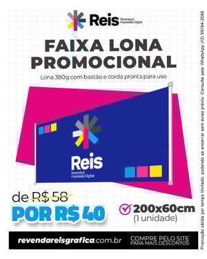 FAIXA LONA PROMOCIONAL Lona 380g 200x60cm   Bastão e Corda 