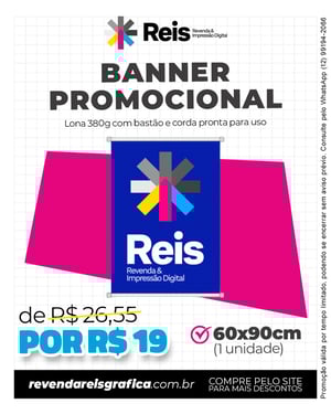BANNER PROMOCIONAL Lona 380g 60x90cm   Bastão e Corda 