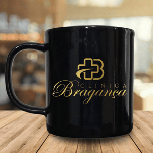 CANECA DE PORCELANA PRETA COM TARJA BRANCA PERSONALIZADA