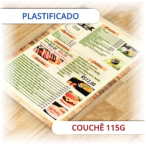 Cardápio Plastificado A3 Couchê 115g A3 - 29,7x42cm  Polaseal Corte reto 