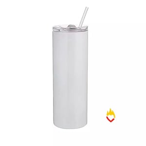 Copo Inox Tumbler - 600ml - Skinny - Branca - Térmico - Parede Dupla - Canudo Plástico