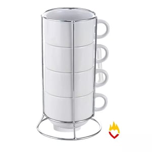 Torre de Canecas - 4 Und. - Metal - 150ml - Xícara de Chá Cerâmica     