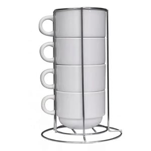 Torre de Canecas - 4 Und. - Metal - 150ml - Xícara de Chá Cerâmica     