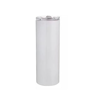 Copo Inox Tumbler - 600ml - Skinny - Branca - Térmico - Parede Dupla - Canudo Plástico      