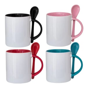Caneca C/ Colher Reta - 325ml Cerâmica     