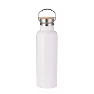 Garrafa Inox Leiteira - 500ml - Fosca - Parede Dupla - Térmica - Tampa Bambu      