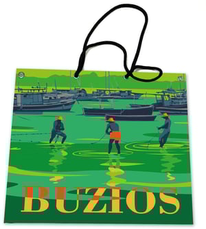 Bolsa  - Design Exclusivo - Pescadores - Búzios Lona de PVC, Bolsa de Lona Plástica SANET 45x50 cm. Impressão UV a 4/0 cores.  Corte reto. Bolsa artesanal sem costura, sem cola e com alça/cordão 100% algodão.