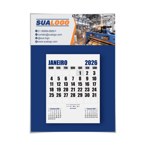 Calendário de parede com folha destacável A3 Couchê 300grs (A3) 297X420mm 4/0 (Somente frente)   Folhas Destácaveis papel sulfite 75grs