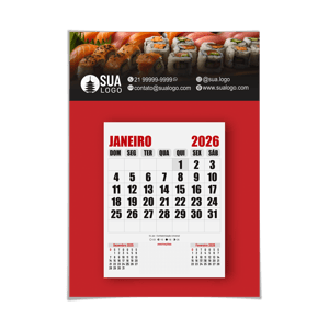 Calendário de parede com folha destacável A4 Couchê 300grs (A4) 210X297mm 4/0 (Somente frente)   Folhas Destácaveis papel sulfite 75grs