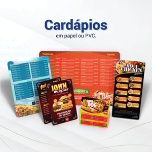 Cardápios de PVC adesivado A-4 Frente pvc a-4 4x0 Laminação Fosca ou brilho cantos arredondados 