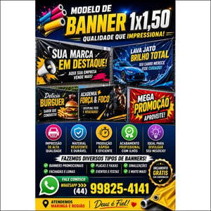 BANNER LONA C/ IMP DIGITAL  1X1,50 LONA 1X1,50 4X0  MADEIRA OU ILHÓS 