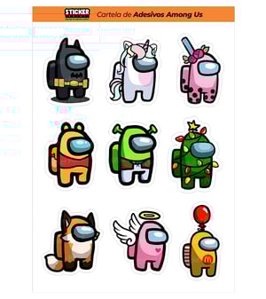 Cartela Among Us Vinil 21 x 15 cm 4x0 Laminado Brilho Meio corte 