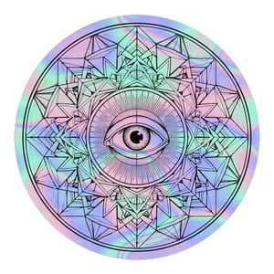 MANDALA EYE HOLO Vinil 7~9 cm 4x0 Corte Total Tinta Eco Solvente Holográfico