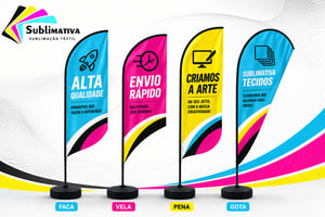 Wind Banner GG Estrutura Alumínio - GG 350x65cm  Tecido Tactel Com Base 