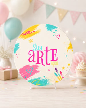Capa Painel Redondo Mini Personalizado Decorativo Tecido Helanca Premium 50cm x 50cm Sua Arte  Elástico 