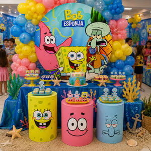 Kit Capas Bob Esponja para Painel Redondo 1,50 m e Trio de Cilindros