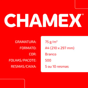 Papel Sulfite A4 Chamex 75g Branco – Caixa com 5 Resmas e 2.500 Folhas